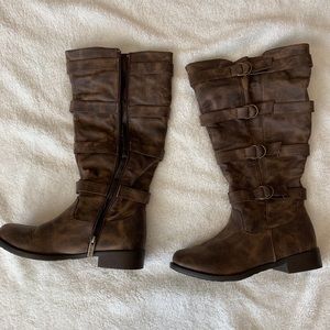 Boots , brown with cute faux buckle detail
